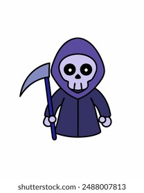 Halloween Grim Reaper Holding with scythe vector icon in white background