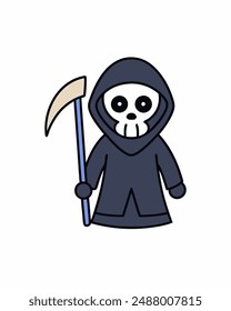 Halloween Grim Reaper Holding with scythe vector icon in white background