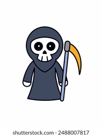 Halloween Grim Reaper Holding with scythe vector icon in white background