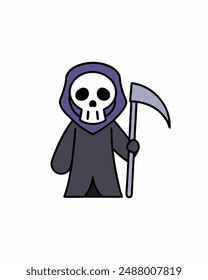 Halloween Grim Reaper Holding with scythe vector icon in white background