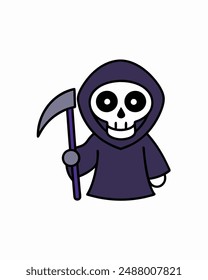 Halloween Grim Reaper Holding with scythe vector icon in white background