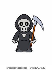 Halloween Grim Reaper Holding with scythe vector icon in white background