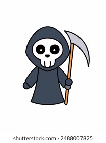 Halloween Grim Reaper Holding with scythe vector icon in white background