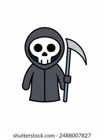 Halloween Grim Reaper Holding with scythe vector icon in white background