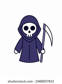 Halloween Grim Reaper Holding with scythe vector icon in white background