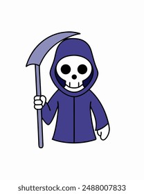 Halloween Grim Reaper Holding with scythe vector icon in white background