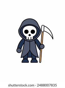 Halloween Grim Reaper Holding with scythe vector icon in white background