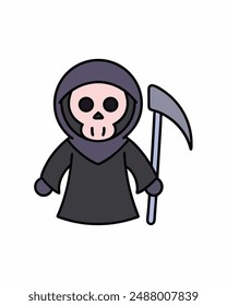 Halloween Grim Reaper Holding with scythe vector icon in white background