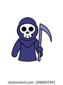 Halloween Grim Reaper Holding with scythe vector icon in white background