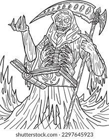 Halloween Grim Reaper Isolated Coloring Page 