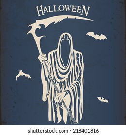 Halloween grim reaper with a scythe vintage poster