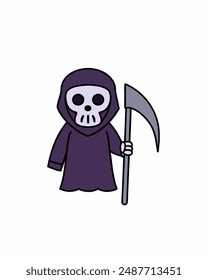 Halloween Grim Reaper Vector Art | Cute Grim Reaper Holding Scythe and Candy Basket | Halloween Clipart Illustration