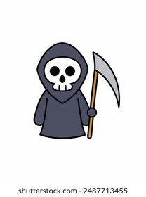 Halloween Grim Reaper Vector Art | Cute Grim Reaper Holding Scythe and Candy Basket | Halloween Clipart Illustration