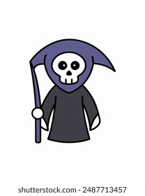 Halloween Grim Reaper Vector Art | Cute Grim Reaper Holding Scythe and Candy Basket | Halloween Clipart Illustration