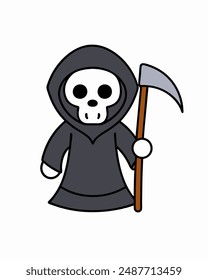 Halloween Grim Reaper Vektorgrafik | Netter grim Reaper Holding Sense und Süßigkeitskorb | Halloween Clipart Illustration