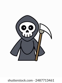 Halloween Grim Reaper Vektorgrafik | Netter grim Reaper Holding Sense und Süßigkeitskorb | Halloween Clipart Illustration