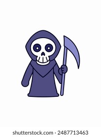 Halloween Grim Reaper Vector Art | Cute Grim Reaper Holding Scythe and Candy Basket | Halloween Clipart Illustration