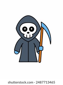 Halloween Grim Reaper Vector Art | Cute Grim Reaper Holding Scythe and Candy Basket | Halloween Clipart Illustration