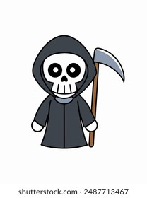 Halloween Grim Reaper Vector Art | Cute Grim Reaper Holding Scythe and Candy Basket | Halloween Clipart Illustration