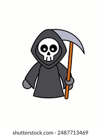 Halloween Grim Reaper Vector Art | Cute Grim Reaper Holding Scythe and Candy Basket | Halloween Clipart Illustration