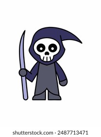 Halloween Grim Reaper Vector Art | Cute Grim Reaper Holding Scythe and Candy Basket | Halloween Clipart Illustration