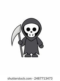 Halloween Grim Reaper Vector Art | Cute Grim Reaper Holding Scythe and Candy Basket | Halloween Clipart Illustration