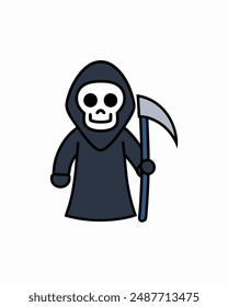 Halloween Grim Reaper Vector Art | Cute Grim Reaper Holding Scythe and Candy Basket | Halloween Clipart Illustration