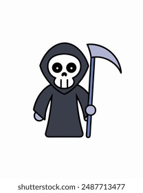 Halloween Grim Reaper Vektorgrafik | Netter grim Reaper Holding Sense und Süßigkeitskorb | Halloween Clipart Illustration