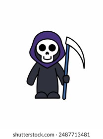 Halloween Grim Reaper Vector Art | Cute Grim Reaper Holding Scythe and Candy Basket | Halloween Clipart Illustration