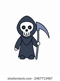 Halloween Grim Reaper Vector Art | Cute Grim Reaper Holding Scythe and Candy Basket | Halloween Clipart Illustration