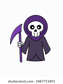 Halloween Grim Reaper Vector Art | Cute Grim Reaper Holding Scythe and Candy Basket | Halloween Clipart Illustration