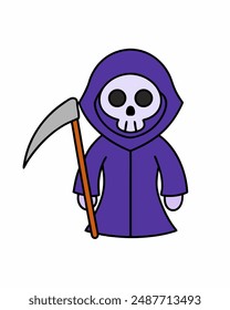 Halloween Grim Reaper Vektorgrafik | Netter grim Reaper Holding Sense und Süßigkeitskorb | Halloween Clipart Illustration