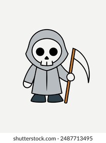 Halloween Grim Reaper Vector Art | Cute Grim Reaper Holding Scythe and Candy Basket | Halloween Clipart Illustration