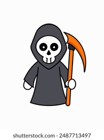 Halloween Grim Reaper Vector Art | Cute Grim Reaper Holding Scythe and Candy Basket | Halloween Clipart Illustration