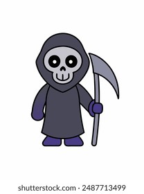 Halloween Grim Reaper Vector Art | Cute Grim Reaper Holding Scythe and Candy Basket | Halloween Clipart Illustration