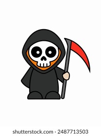 Halloween Grim Reaper Vector Art | Cute Grim Reaper Holding Scythe and Candy Basket | Halloween Clipart Illustration