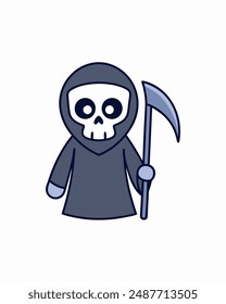 Halloween Grim Reaper Vector Art | Cute Grim Reaper Holding Scythe and Candy Basket | Halloween Clipart Illustration