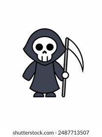 Halloween Grim Reaper Vektorgrafik | Netter grim Reaper Holding Sense und Süßigkeitskorb | Halloween Clipart Illustration