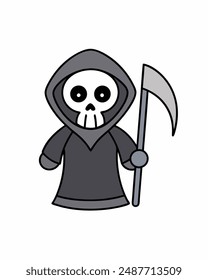 Halloween Grim Reaper Vector Art | Cute Grim Reaper Holding Scythe and Candy Basket | Halloween Clipart Illustration