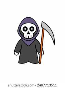 Halloween Grim Reaper Vector Art | Cute Grim Reaper Holding Scythe and Candy Basket | Halloween Clipart Illustration