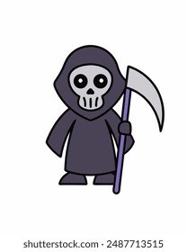 Halloween Grim Reaper Vector Art | Cute Grim Reaper Holding Scythe and Candy Basket | Halloween Clipart Illustration