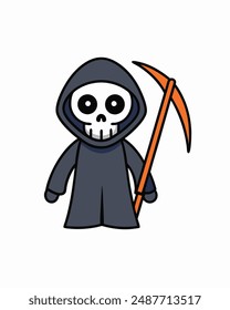 Halloween Grim Reaper Vector Art | Cute Grim Reaper Holding Scythe and Candy Basket | Halloween Clipart Illustration