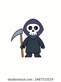 Halloween Grim Reaper Vector Art | Cute Grim Reaper Holding Scythe and Candy Basket | Halloween Clipart Illustration