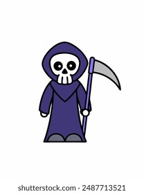 Halloween Grim Reaper Vector Art | Cute Grim Reaper Holding Scythe and Candy Basket | Halloween Clipart Illustration