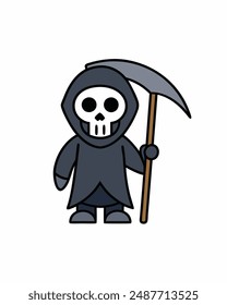 Halloween Grim Reaper Vector Art | Cute Grim Reaper Holding Scythe and Candy Basket | Halloween Clipart Illustration