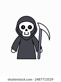 Halloween Grim Reaper Vector Art | Cute Grim Reaper Holding Scythe and Candy Basket | Halloween Clipart Illustration