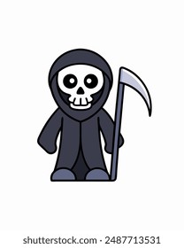 Halloween Grim Reaper Vector Art | Cute Grim Reaper Holding Scythe and Candy Basket | Halloween Clipart Illustration