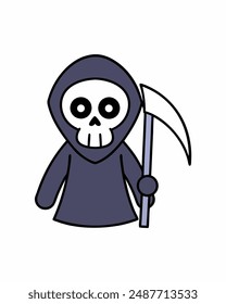 Halloween Grim Reaper Vector Art | Cute Grim Reaper Holding Scythe and Candy Basket | Halloween Clipart Illustration