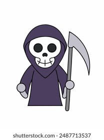 Halloween Grim Reaper Vektorgrafik | Netter grim Reaper Holding Sense und Süßigkeitskorb | Halloween Clipart Illustration