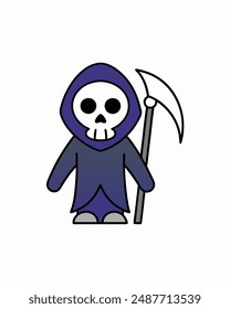 Halloween Grim Reaper Vector Art | Cute Grim Reaper Holding Scythe and Candy Basket | Halloween Clipart Illustration